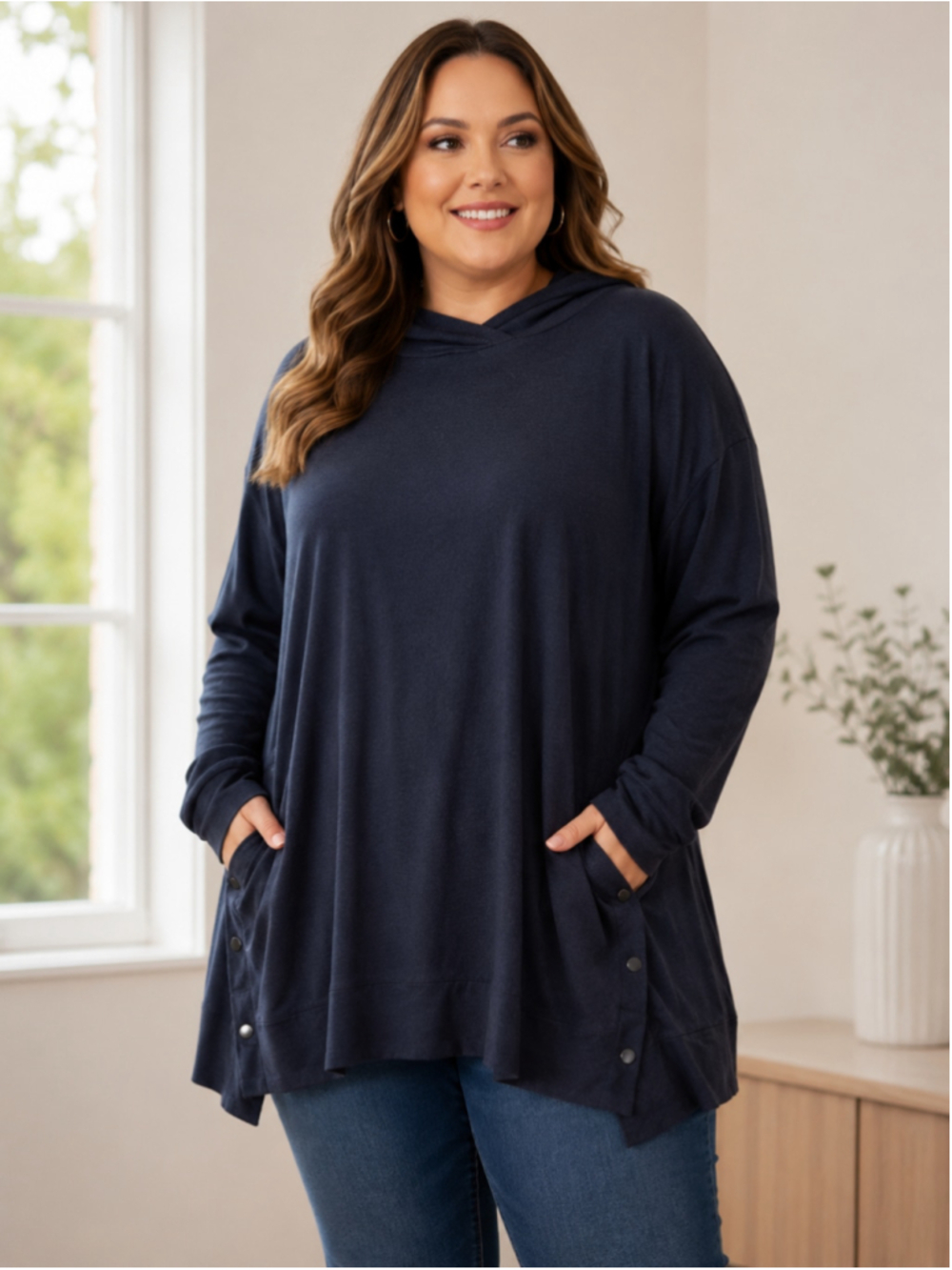 AnyBody Navy Hoodie Sweatshirt Women’s Plus Size 3X